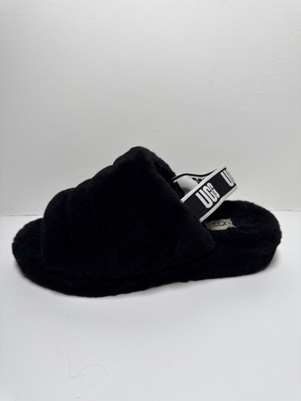 UGG Fluff Yeah Slide Black Sheepskin Slippers Slides Womens US Size 10